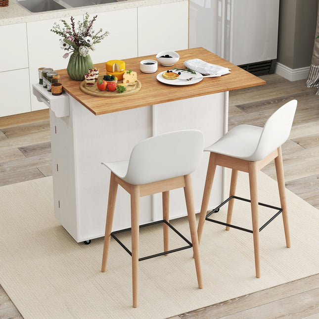 Rolling Kitchen Island with Trash Can Cabinet and Rubber Universal Wheels-White - White - Kitchen Islands & Carts