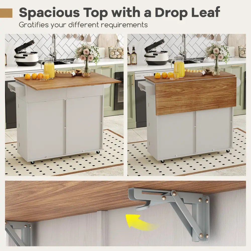 Rolling Kitchen Island with Trash Can Cabinet and Rubber Universal Wheels-Grey - Gray - Kitchen Islands & Carts