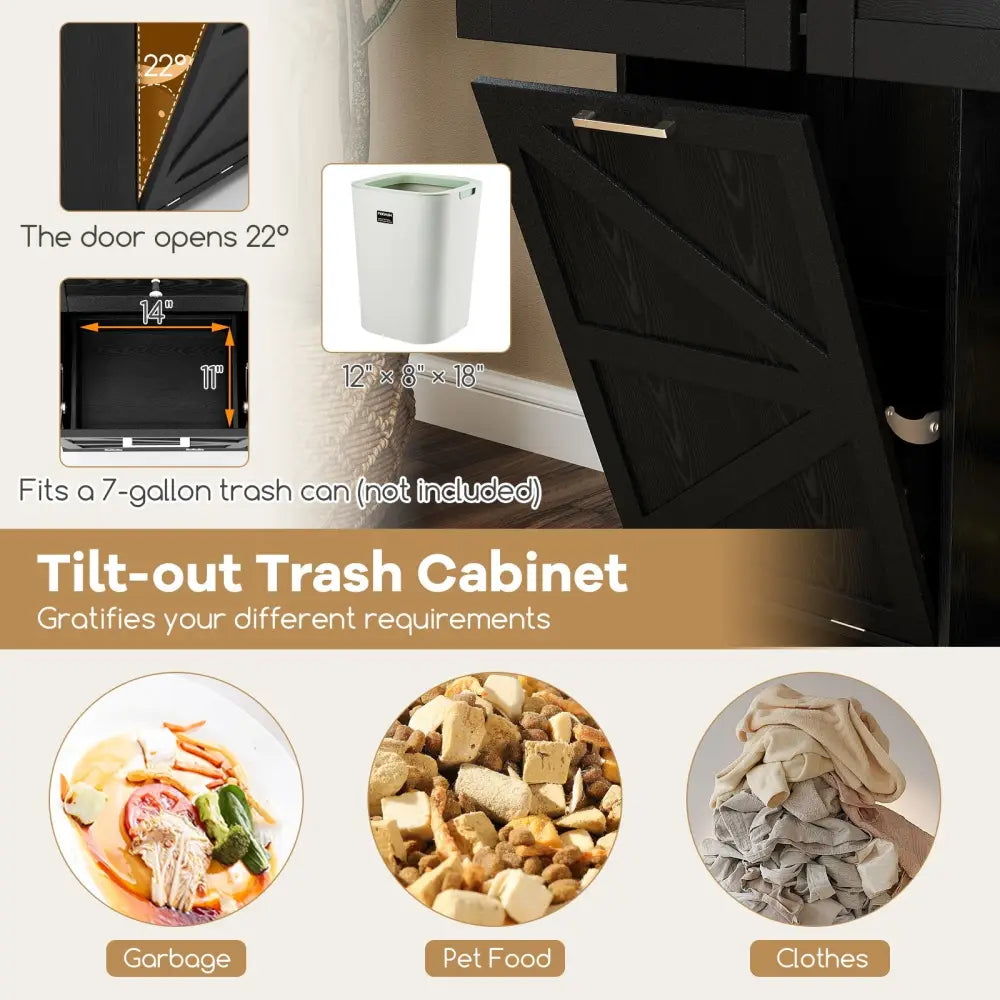 Rolling Kitchen Island with Trash Can Cabinet and Rubber Universal Wheels-Black - Black - Kitchen Islands & Carts