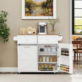 Rolling Kitchen Island with Trash Can Cabinet and Rubber Universal Wheels-White - White - Kitchen Islands & Carts