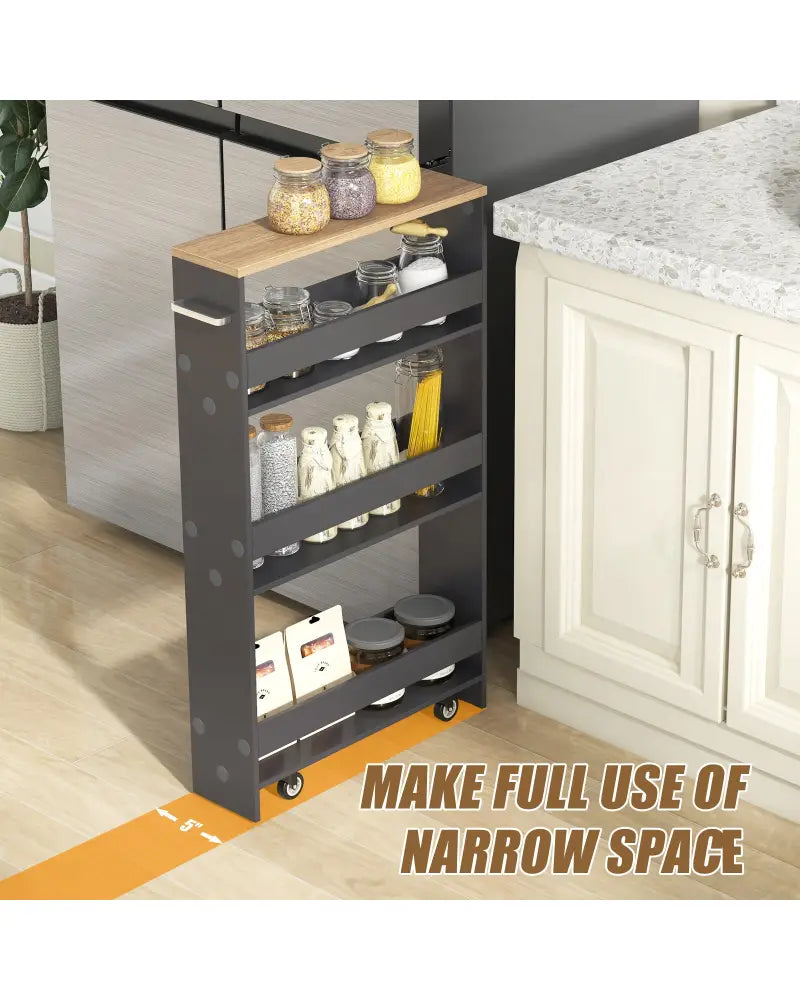Rolling Kitchen Slim Storage Cart Mobile Shelving Organizer with Handle-Gray - Gray - Kitchen Islands & Carts
