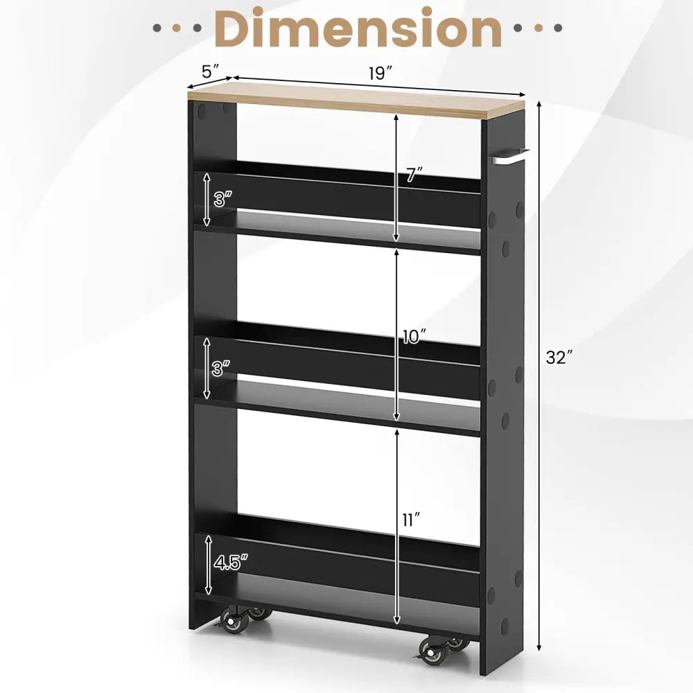 Rolling Kitchen Slim Storage Cart Mobile Shelving Organizer with Handle-Black - Black - Kitchen Islands & Carts