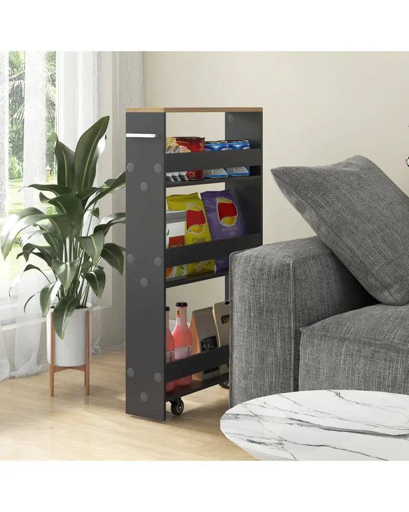 Rolling Kitchen Slim Storage Cart Mobile Shelving Organizer with Handle-Gray - Gray - Kitchen Islands & Carts