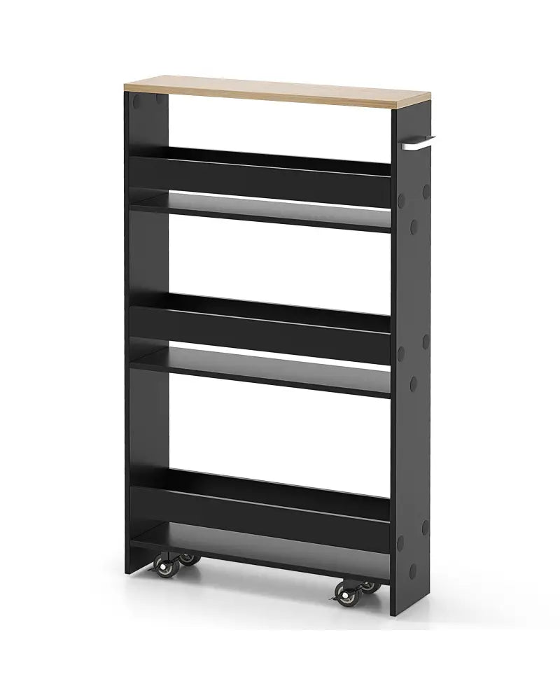 Rolling Kitchen Slim Storage Cart Mobile Shelving Organizer with Handle-Black - Black - Kitchen Islands & Carts