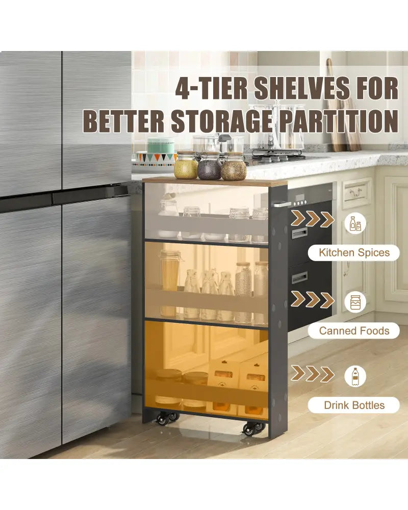 Rolling Kitchen Slim Storage Cart Mobile Shelving Organizer with Handle-Gray - Gray - Kitchen Islands & Carts