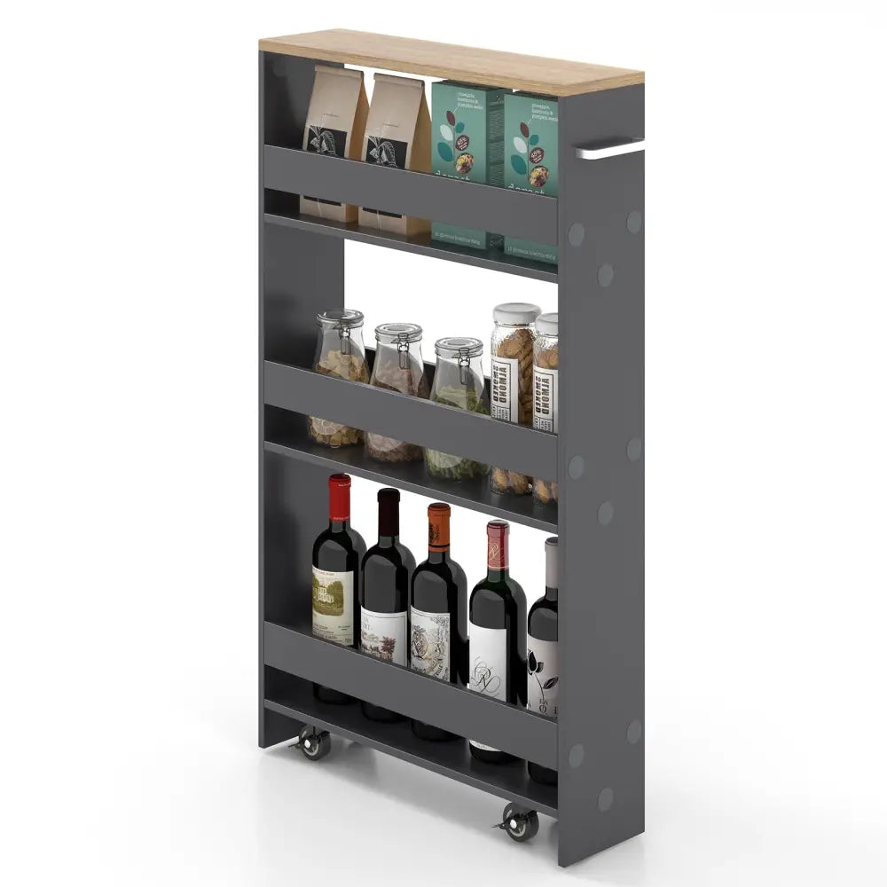 Rolling Kitchen Slim Storage Cart Mobile Shelving Organizer with Handle-Gray - Gray - Kitchen Islands & Carts