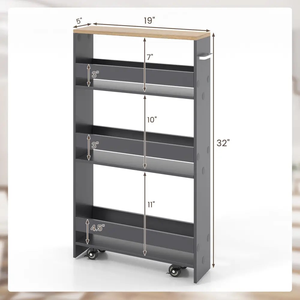 Rolling Kitchen Slim Storage Cart Mobile Shelving Organizer with Handle-Gray - Gray - Kitchen Islands & Carts