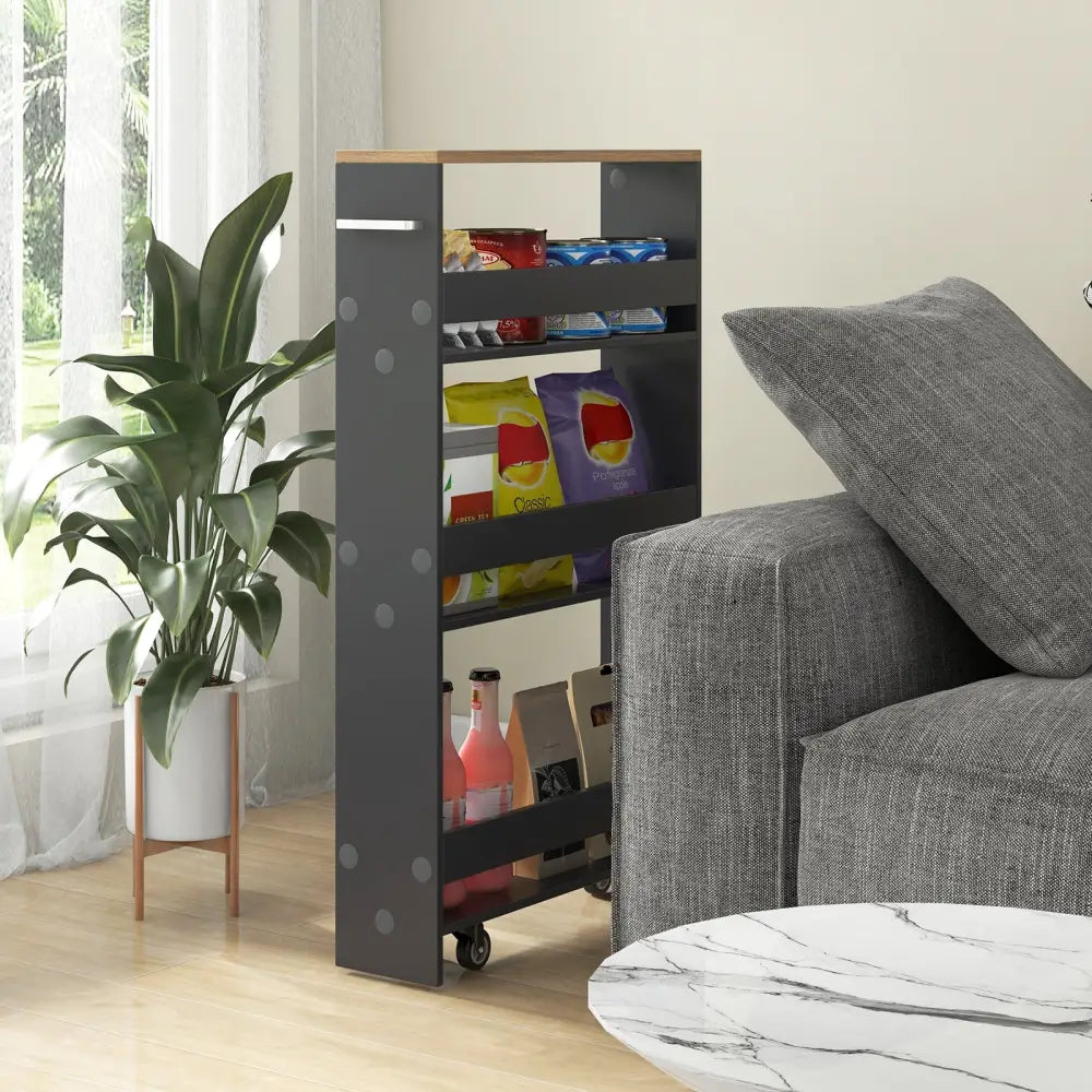 Rolling Kitchen Slim Storage Cart Mobile Shelving Organizer with Handle-Gray - Gray - Kitchen Islands & Carts