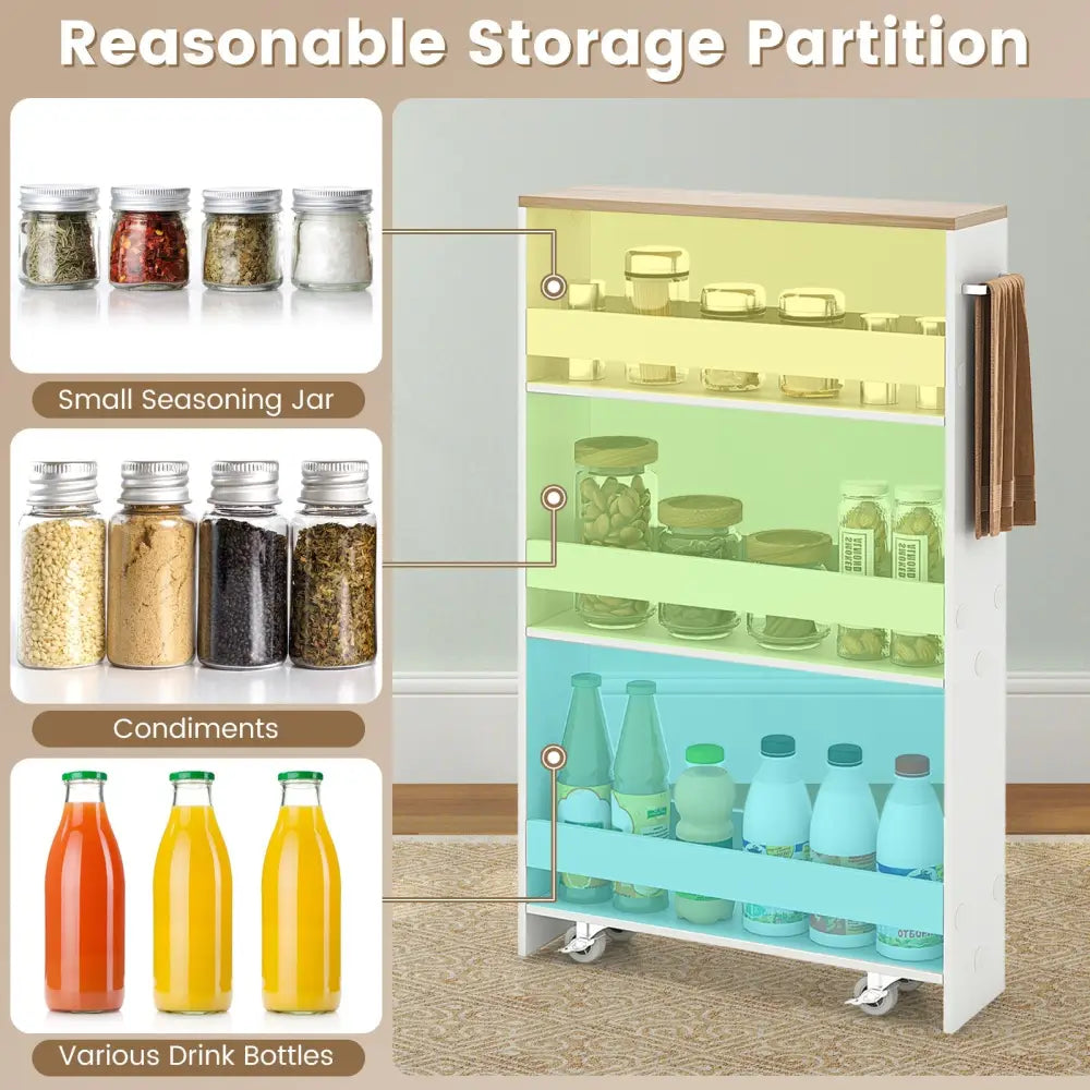 Rolling Kitchen Slim Storage Cart Mobile Shelving Organizer with Handle-White - White - Kitchen Islands & Carts