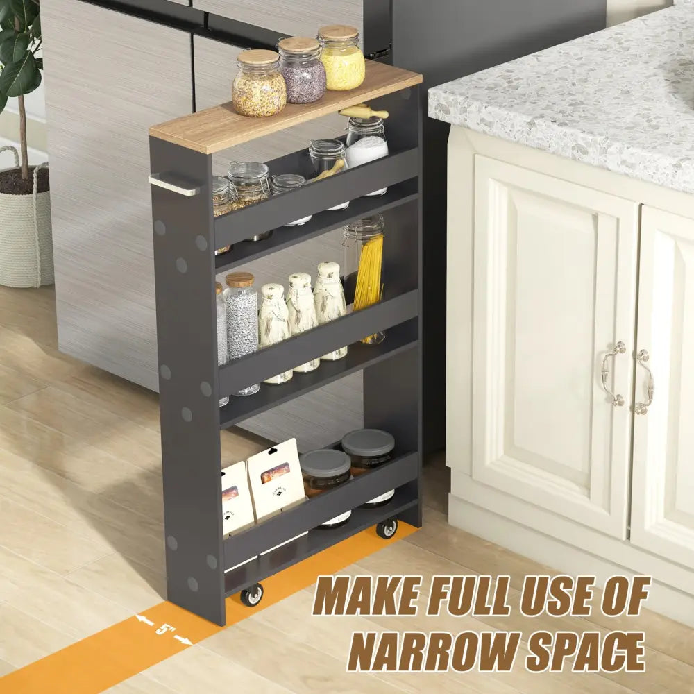 Rolling Kitchen Slim Storage Cart Mobile Shelving Organizer with Handle-Gray - Gray - Kitchen Islands & Carts