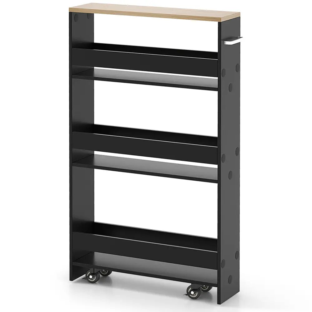 Rolling Kitchen Slim Storage Cart Mobile Shelving Organizer with Handle-Black - Black - Kitchen Islands & Carts