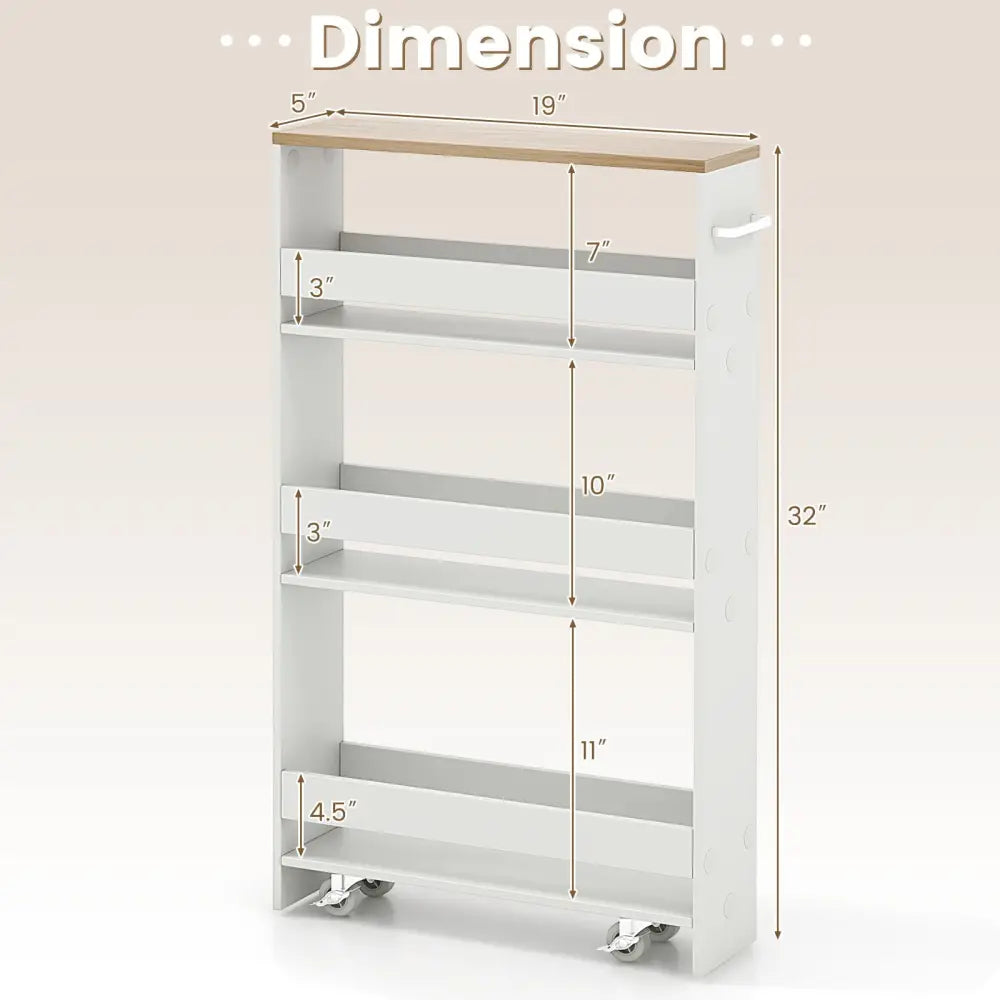 Rolling Kitchen Slim Storage Cart Mobile Shelving Organizer with Handle-White - White - Kitchen Islands & Carts