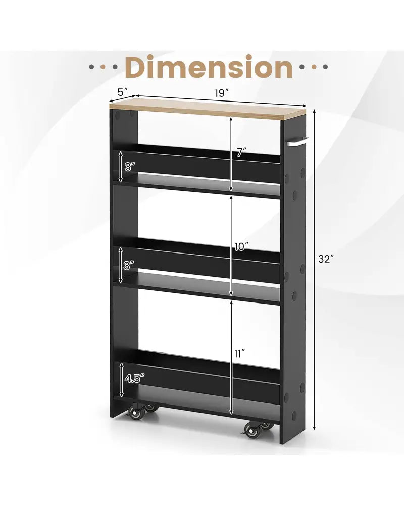 Rolling Kitchen Slim Storage Cart Mobile Shelving Organizer with Handle-Black - Black - Kitchen Islands & Carts