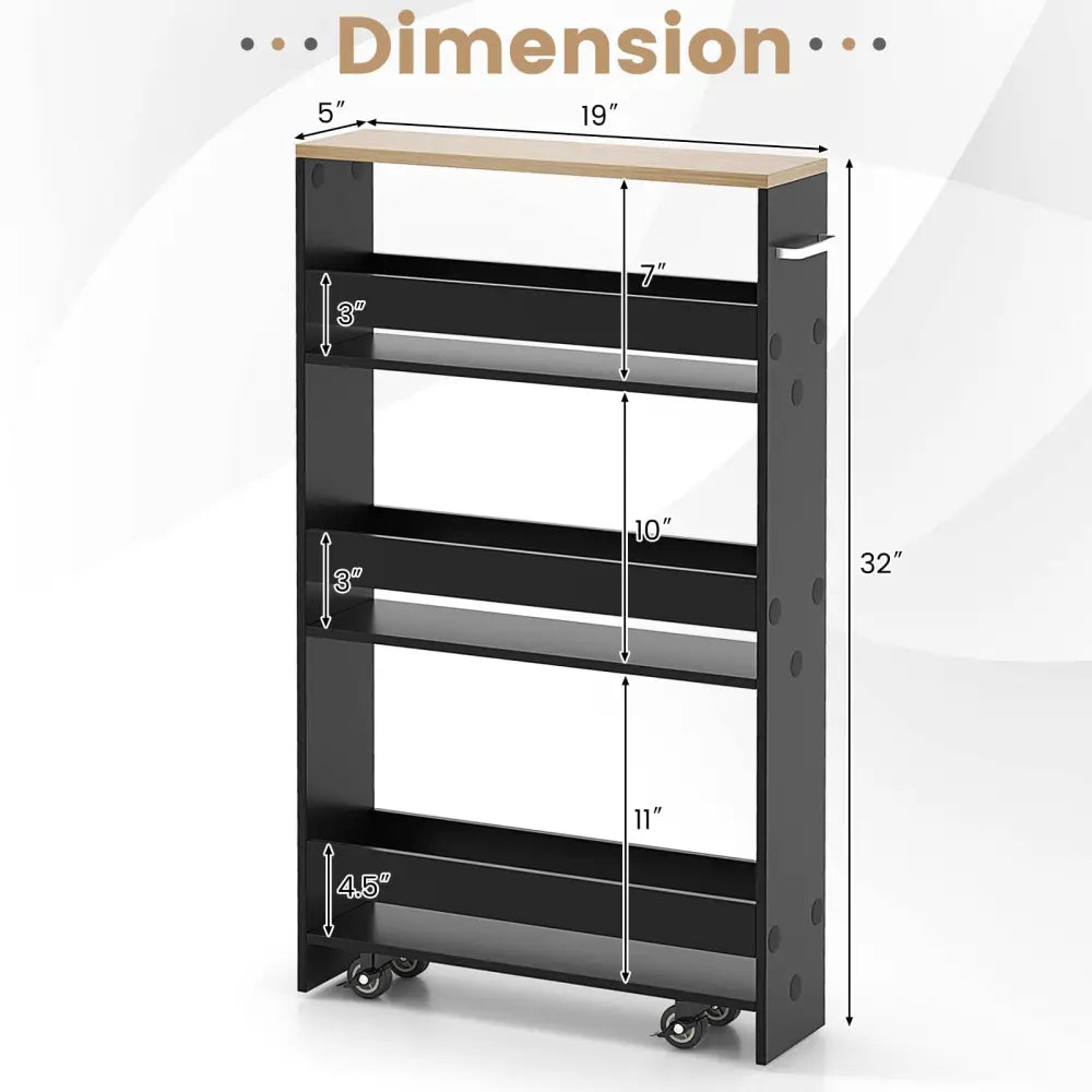 Rolling Kitchen Slim Storage Cart Mobile Shelving Organizer with Handle-Black - Black - Kitchen Islands & Carts