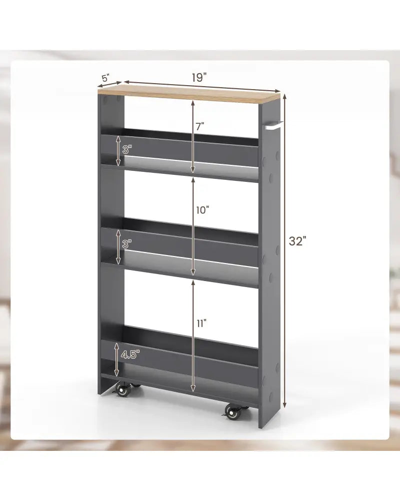 Rolling Kitchen Slim Storage Cart Mobile Shelving Organizer with Handle-Gray - Gray - Kitchen Islands & Carts