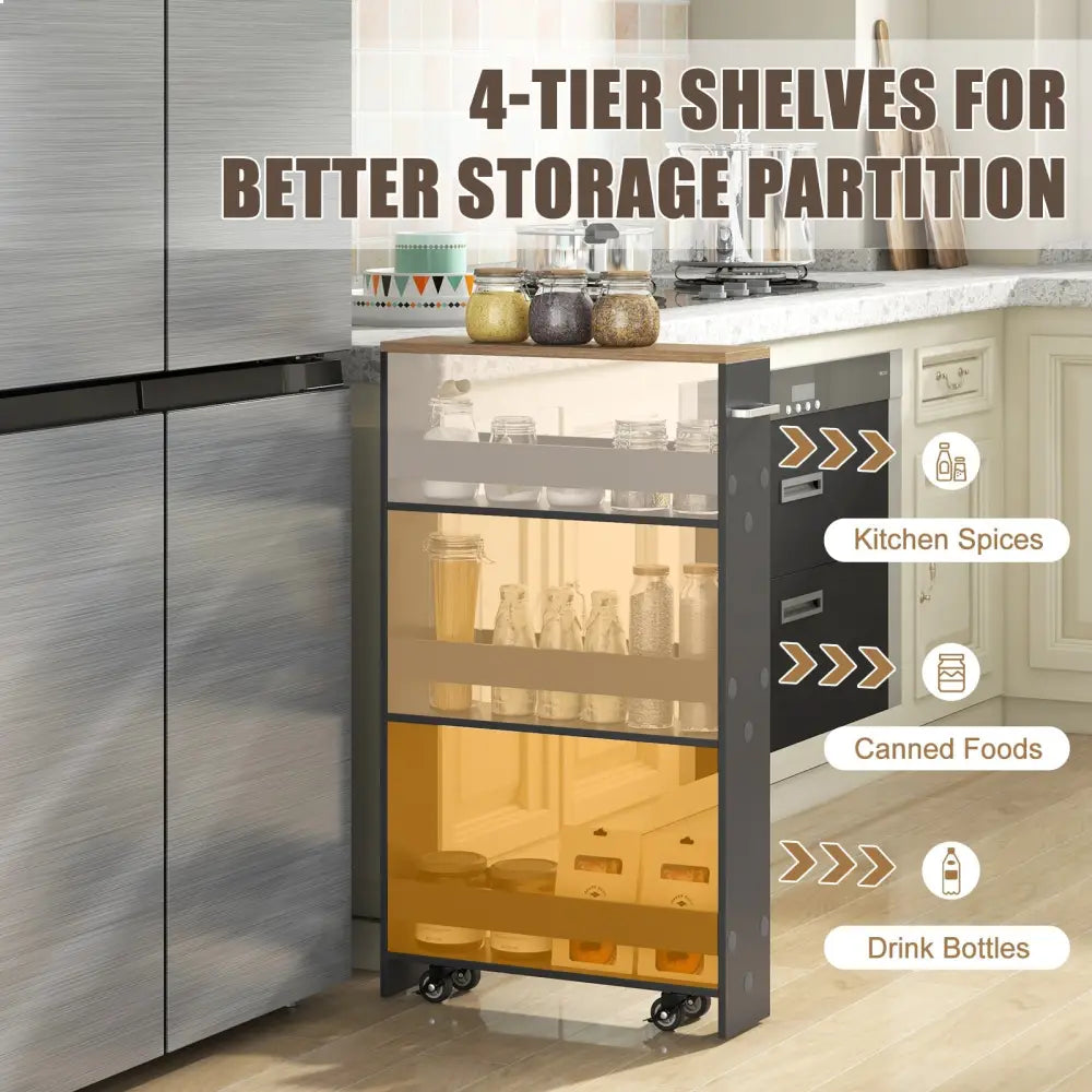 Rolling Kitchen Slim Storage Cart Mobile Shelving Organizer with Handle-Gray - Gray - Kitchen Islands & Carts