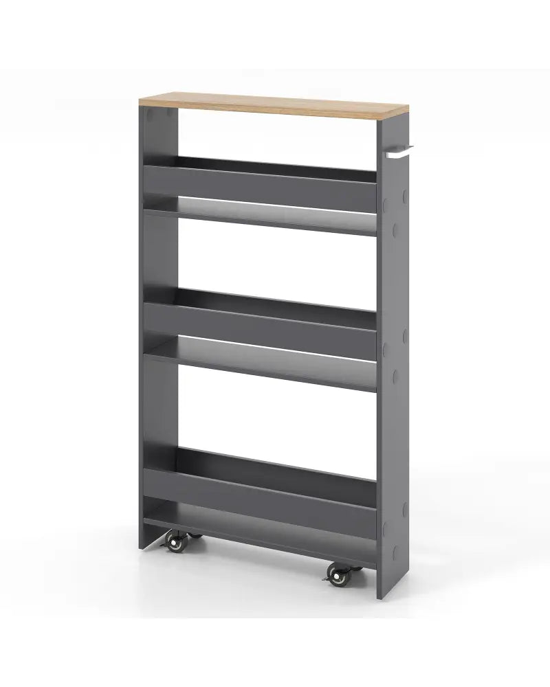 Rolling Kitchen Slim Storage Cart Mobile Shelving Organizer with Handle-Gray - Gray - Kitchen Islands & Carts