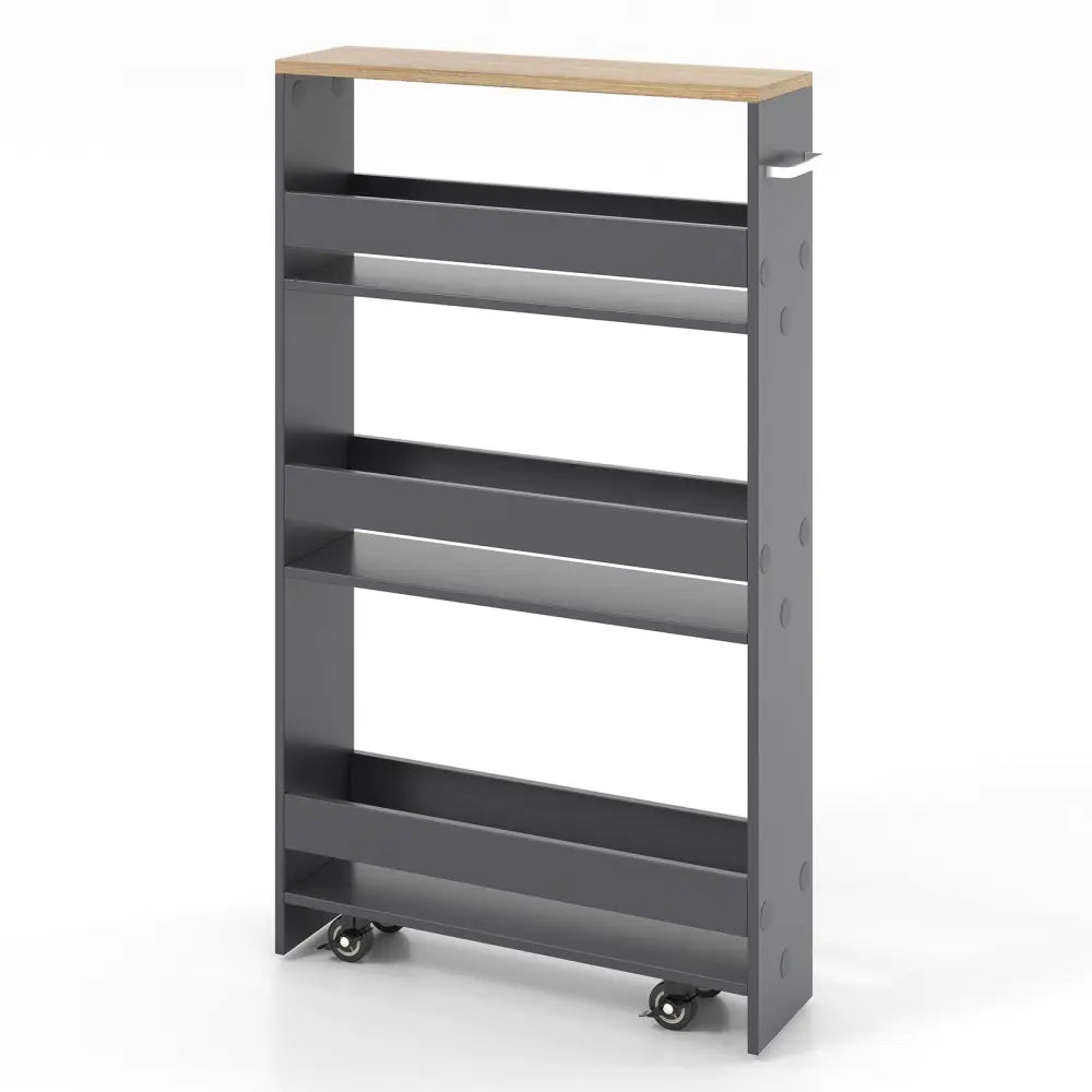 Rolling Kitchen Slim Storage Cart Mobile Shelving Organizer with Handle-Gray - Gray - Kitchen Islands & Carts