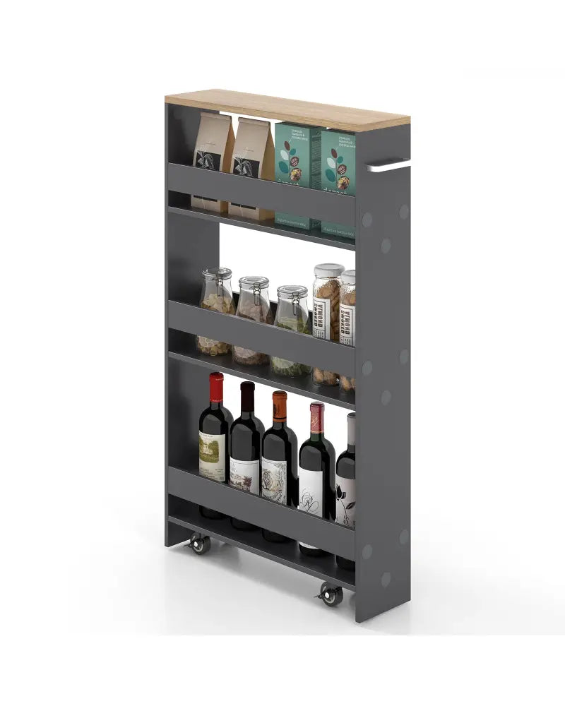Rolling Kitchen Slim Storage Cart Mobile Shelving Organizer with Handle-Gray - Gray - Kitchen Islands & Carts