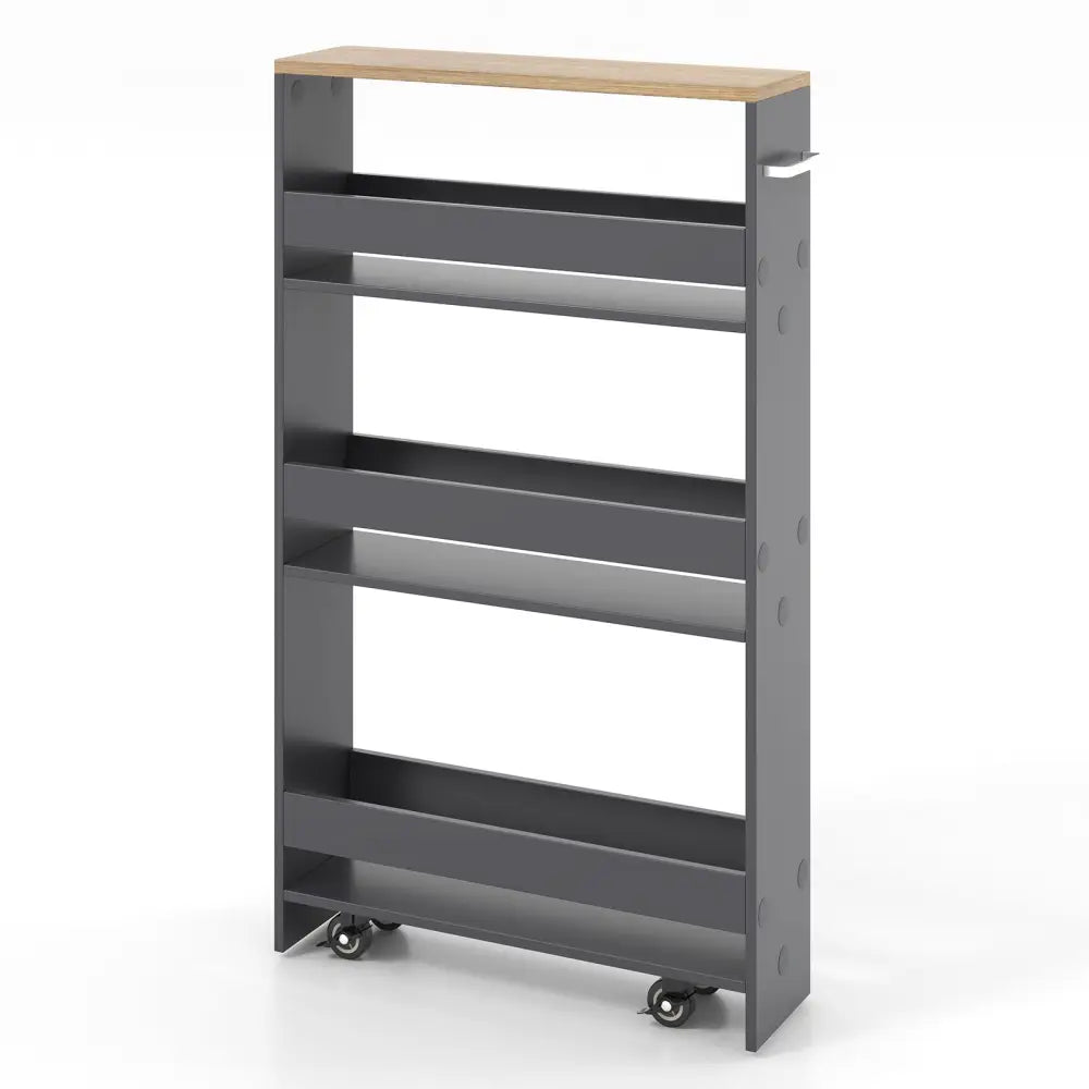 Rolling Kitchen Slim Storage Cart Mobile Shelving Organizer with Handle-Gray - Gray - Kitchen Islands & Carts