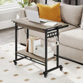Rolling Laptop Table with Pull-out Keyboard Tray and Hooks-Grey - Gray - Laptop Tables & Printer Stands