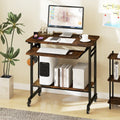 Rolling Laptop Table with Pull-out Keyboard Tray and Hooks-Rustic Brown - Rustic Brown - Laptop Tables & Printer Stands