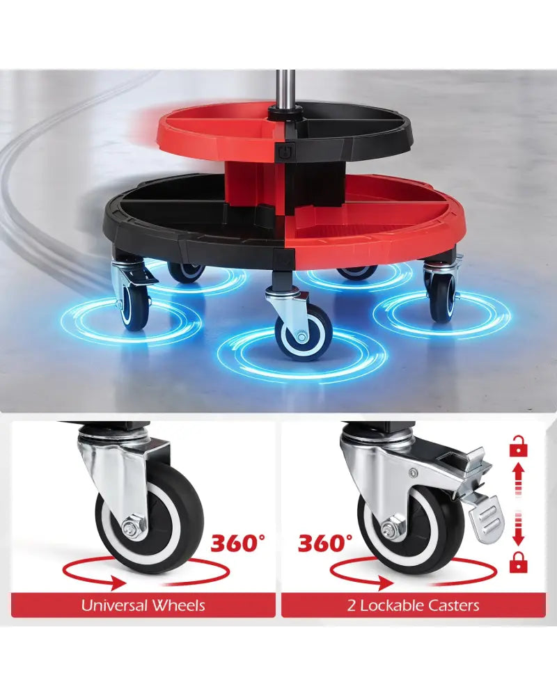 Rolling Mechanic Stool with Cushioned Seat and 5 Wheels 330 LBS-Red - Red - Garages