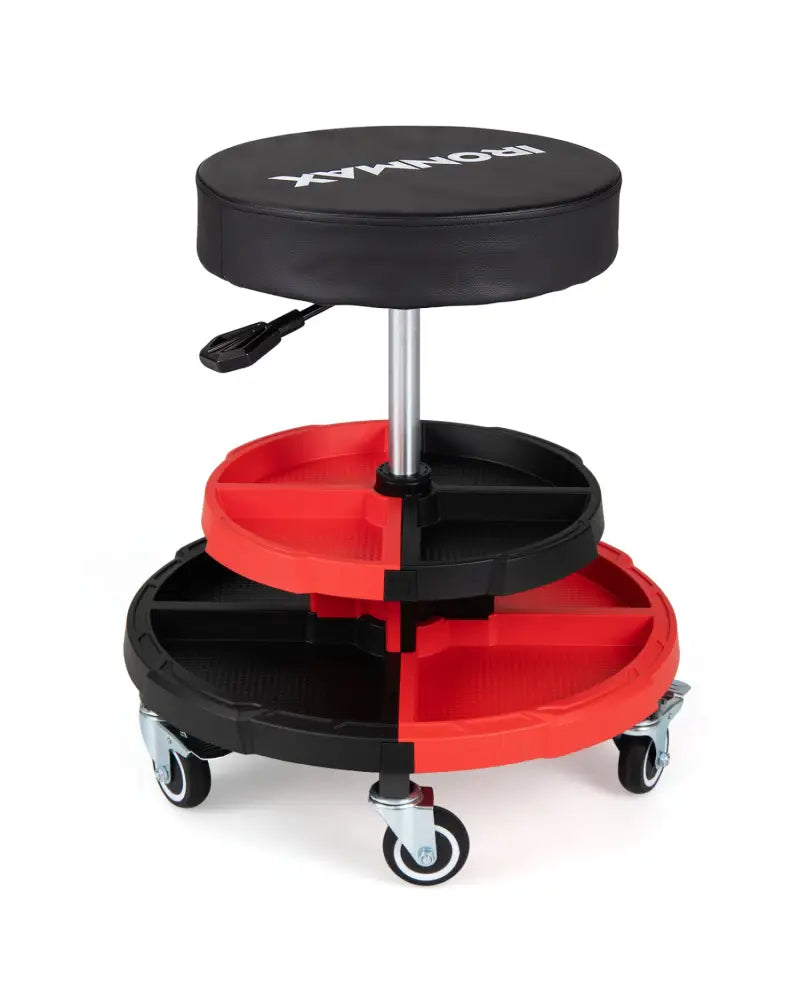 Rolling Mechanic Stool with Cushioned Seat and 5 Wheels 330 LBS-Red - Red - Garages
