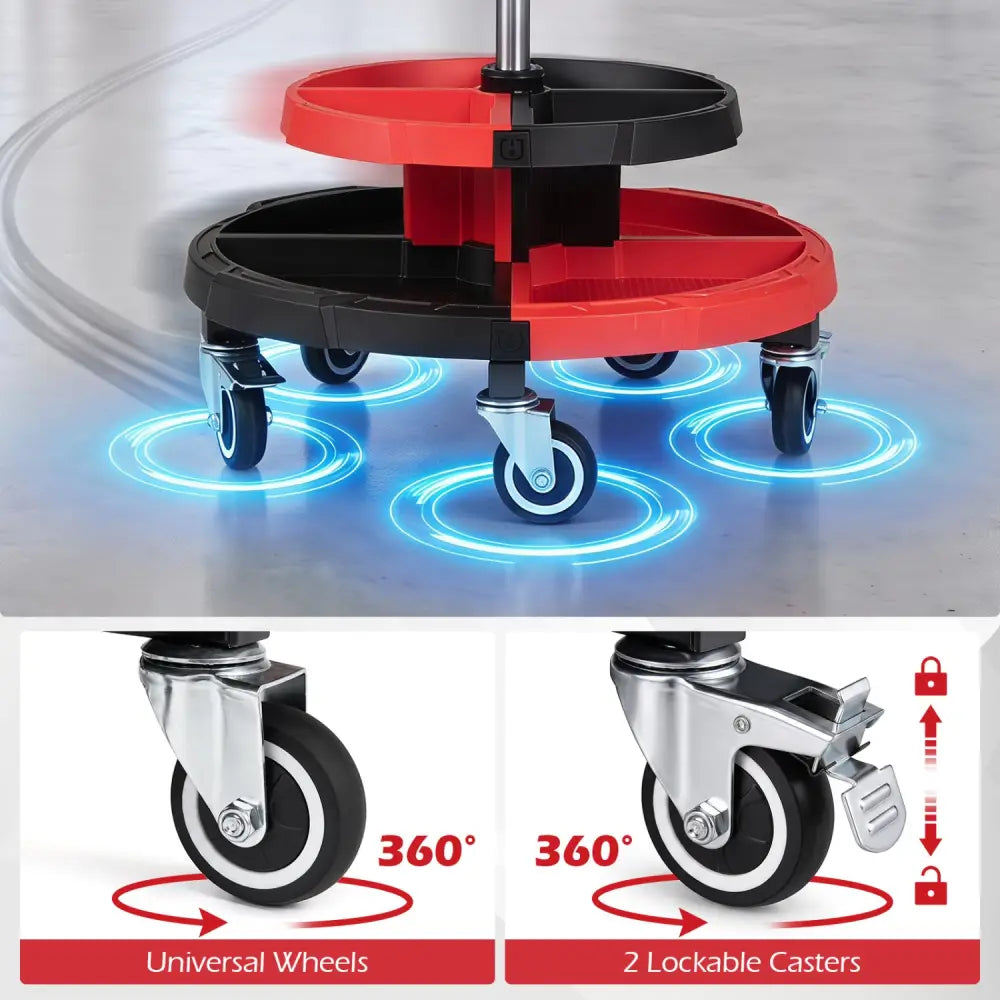 Rolling Mechanic Stool with Cushioned Seat and 5 Wheels 330 LBS-Red - Red - Garages