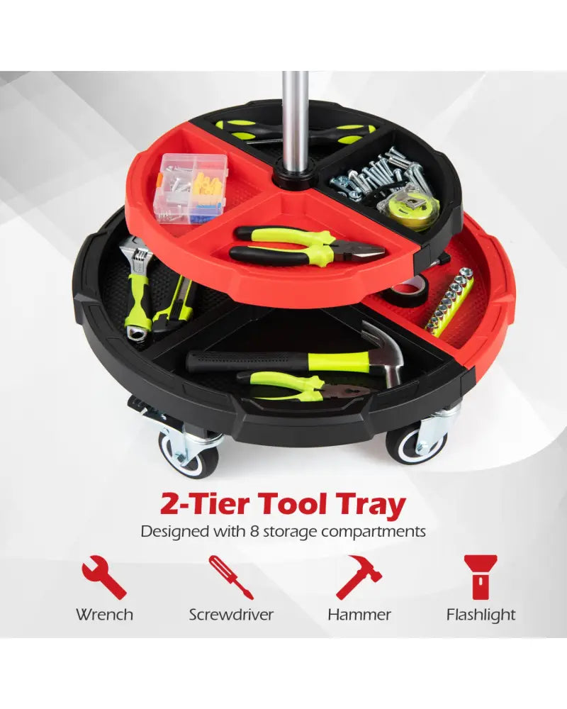 Rolling Mechanic Stool with Cushioned Seat and 5 Wheels 330 LBS-Red - Red - Garages