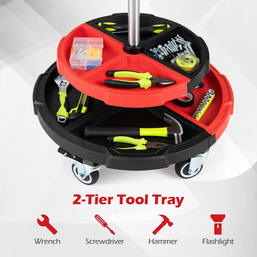 Rolling Mechanic Stool with Cushioned Seat and 5 Wheels 330 LBS-Red - Red - Garages