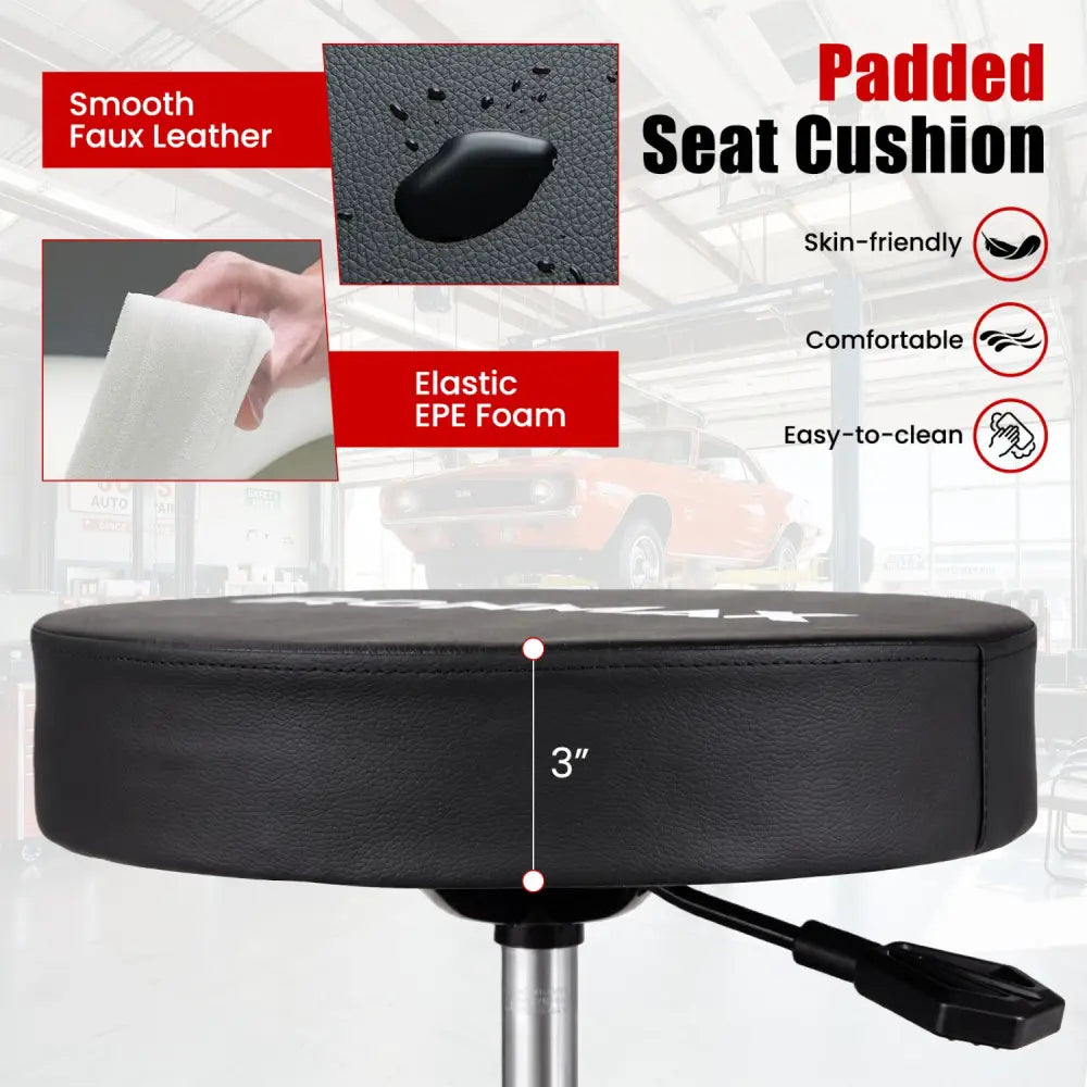 Rolling Mechanic Stool with Cushioned Seat & Dual Tool Trays 330 LBS-Red - Red - Garages