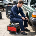Rolling Mechanic Stool with Cushioned Seat & Dual Tool Trays 330 LBS-Red - Red - Garages