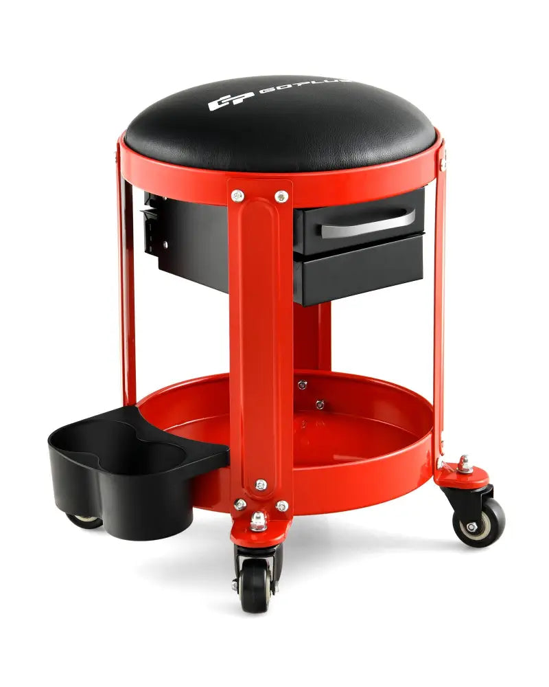 Rolling Mechanic Stool with Removable Padded Seat and Drawers - Red - Garages