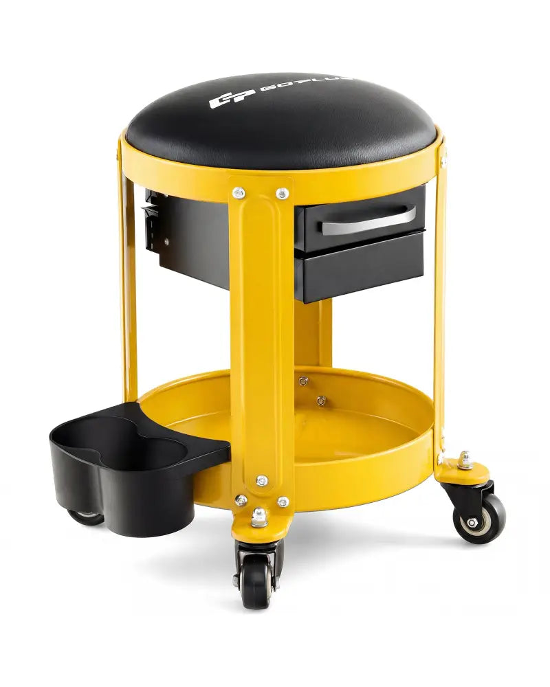 Rolling Mechanic Stool with Removable Padded Seat and Drawers-Yellow - Yellow - Garages