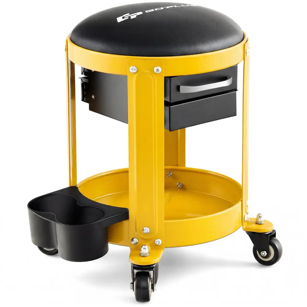 Rolling Mechanic Stool with Removable Padded Seat and Drawers-Yellow - Yellow - Garages