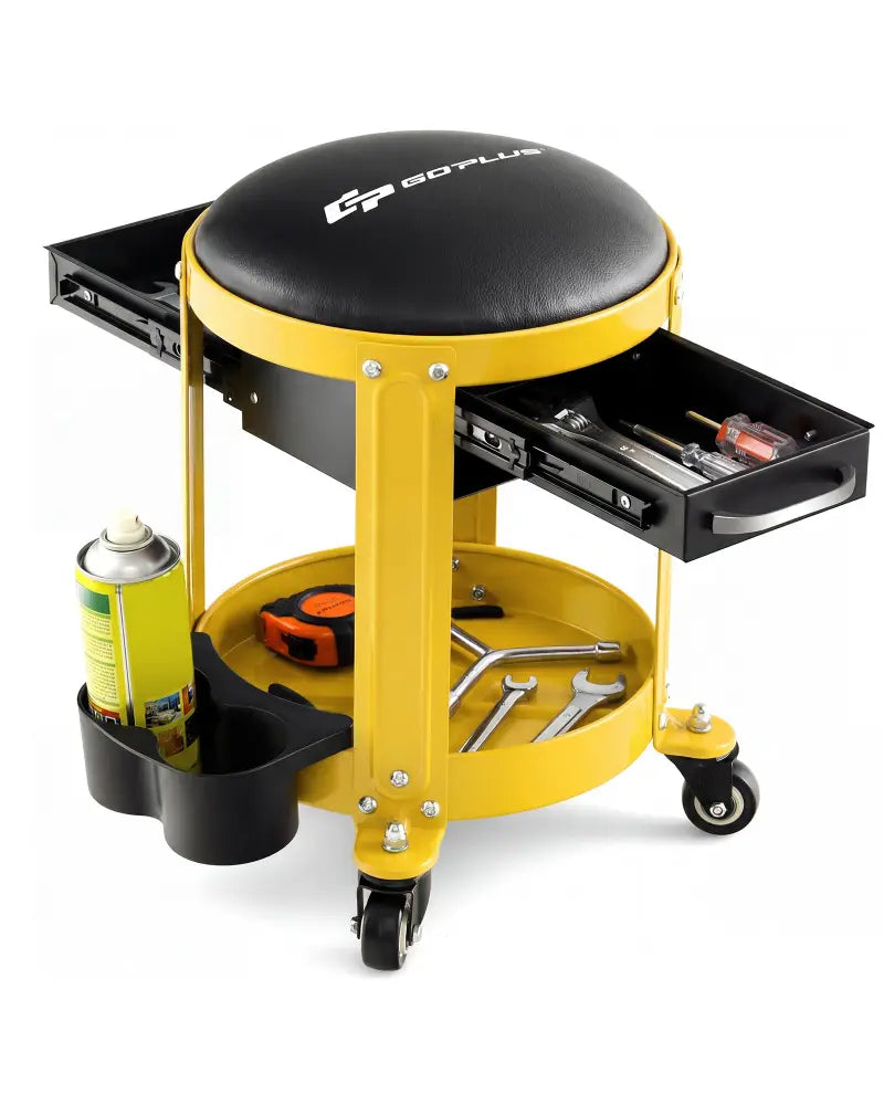 Rolling Mechanic Stool with Removable Padded Seat and Drawers-Yellow - Yellow - Garages