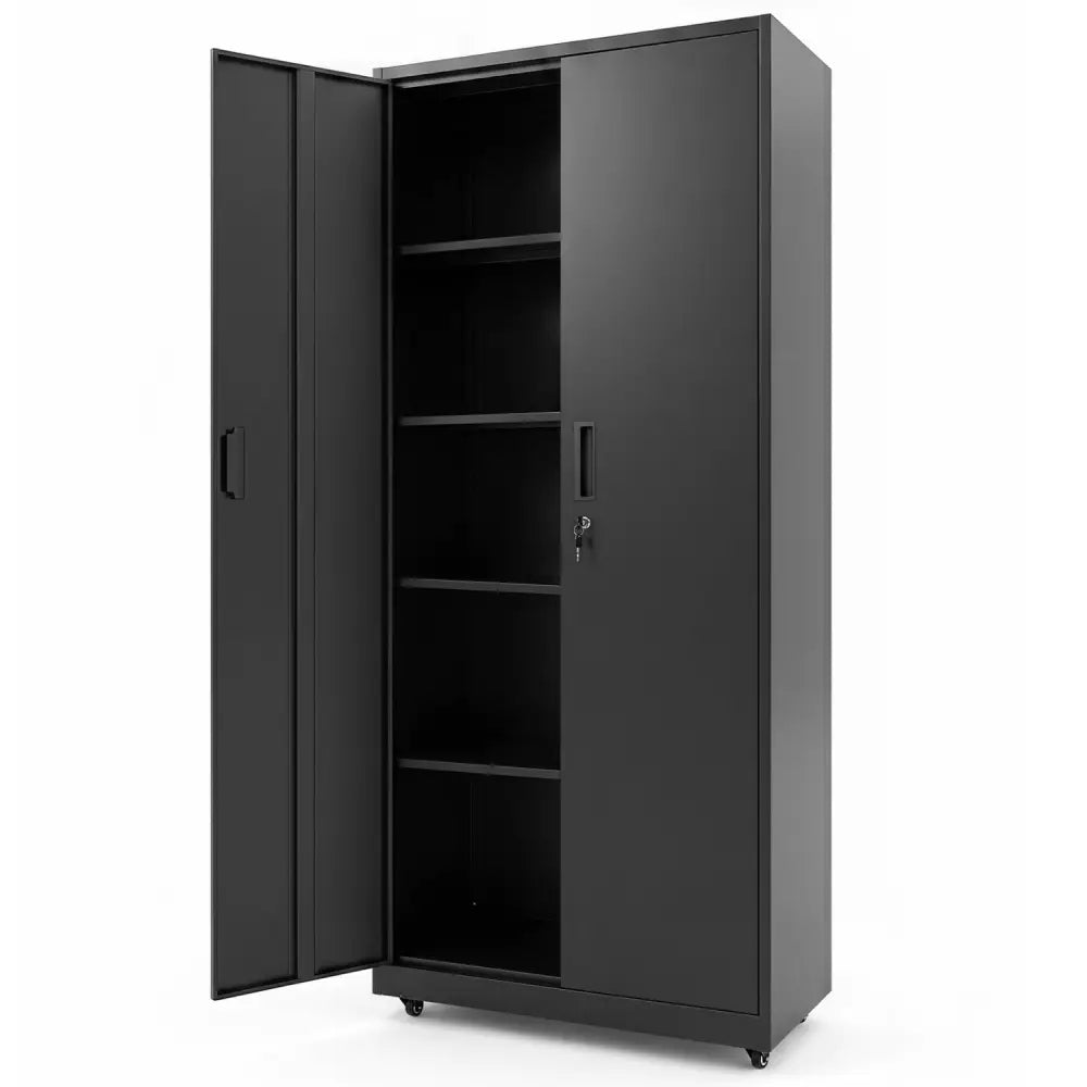 Rolling Metal Storage Cabinet 73 Inches Lockable File Cabinet with 4 Smooth Wheels-Black - Black - File Cabinets