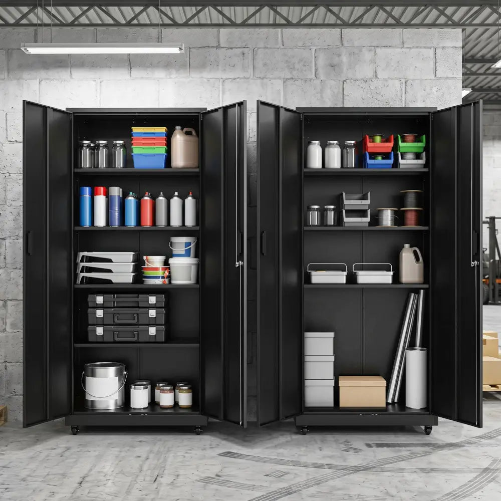Rolling Metal Storage Cabinet 73 Inches Lockable File Cabinet with 4 Smooth Wheels-Black - Black - File Cabinets