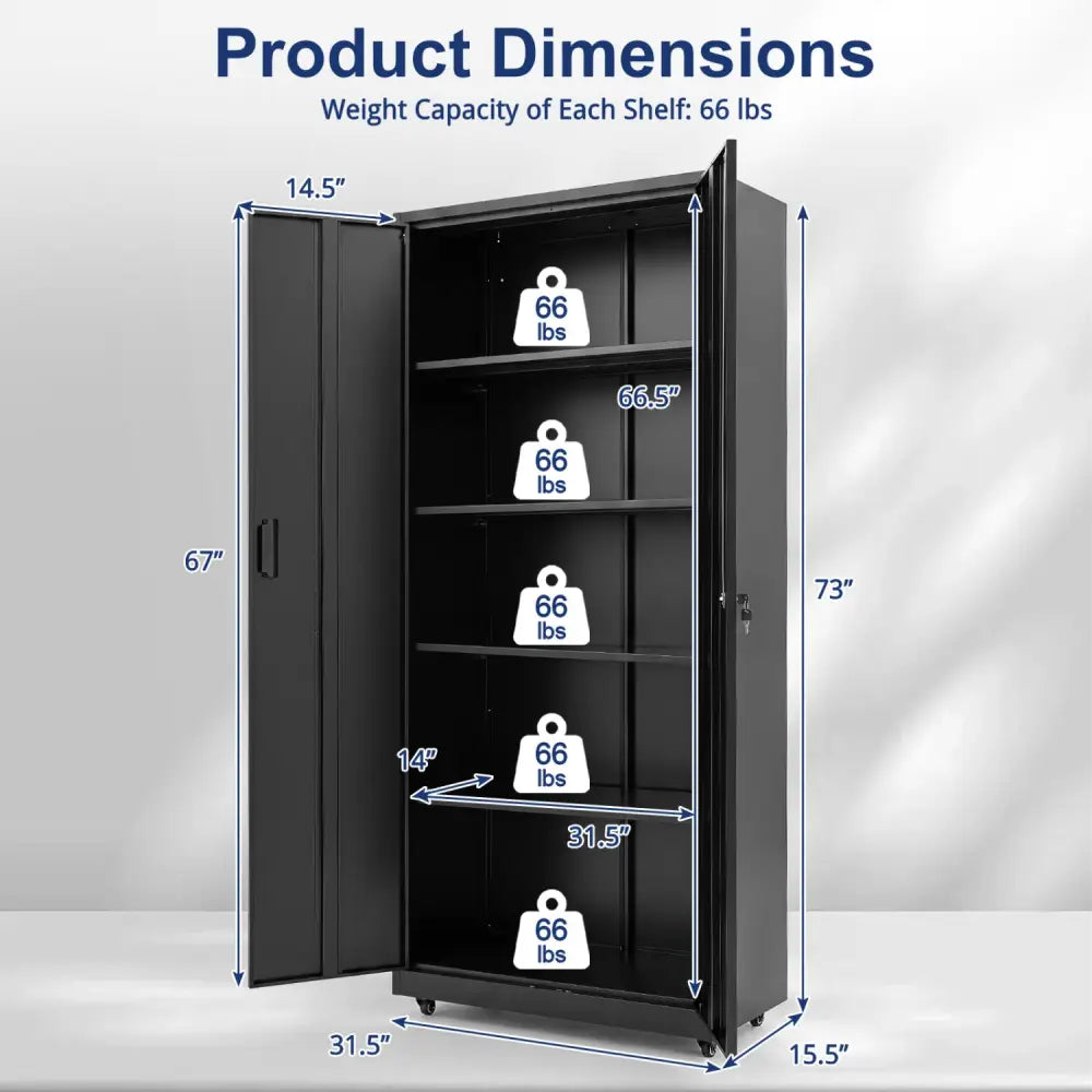 Rolling Metal Storage Cabinet 73 Inches Lockable File Cabinet with 4 Smooth Wheels-Black - Black - File Cabinets