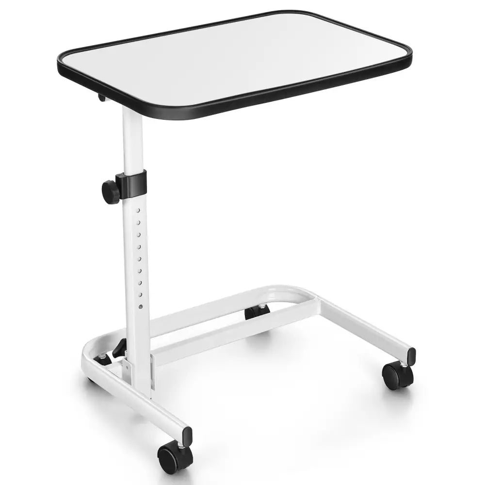 Rolling Overbed Bedside Table with 9-Level Adjustable Height - White - End & Side Tables