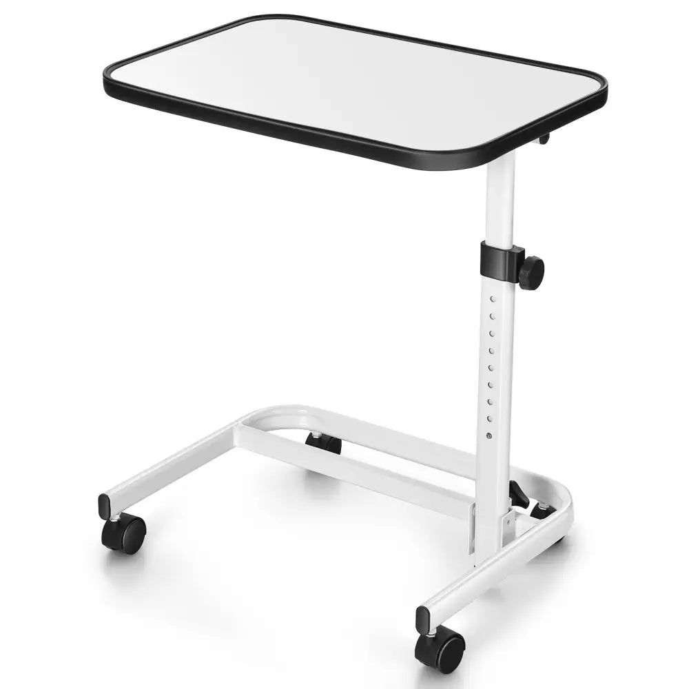 Rolling Overbed Bedside Table with 9-Level Adjustable Height - White - End & Side Tables