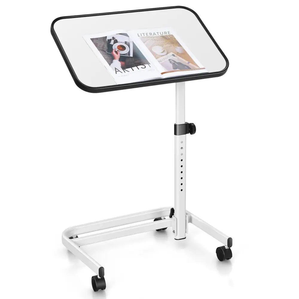 Rolling Overbed Bedside Table with 9-Level Adjustable Height - White - End & Side Tables