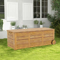 Rolling Patio Wooden Deck Box with 2 Wheels and Side Handle for Outdoor - Natural - Sheds & Outdoor Storage