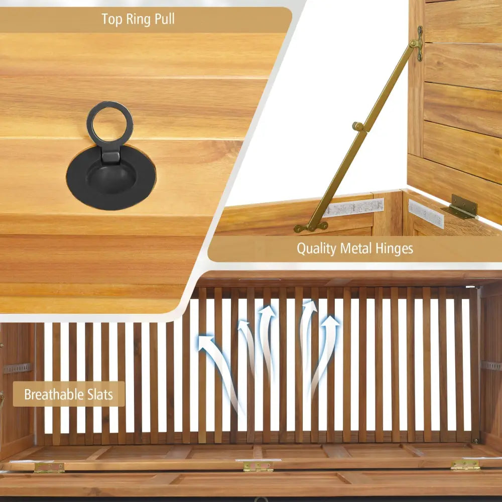 Rolling Patio Wooden Deck Box with 2 Wheels and Side Handle for Outdoor - Natural - Sheds & Outdoor Storage
