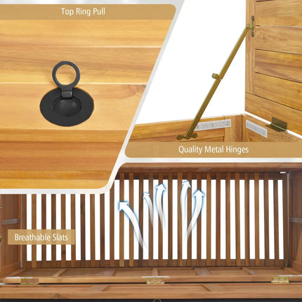 Rolling Patio Wooden Deck Box with 2 Wheels and Side Handle for Outdoor - Natural - Sheds & Outdoor Storage