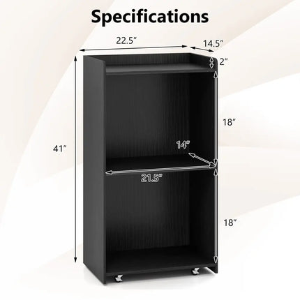 Rolling Podium Stand with 2 Shelves and Lockable Wheels-Black - Black - Cabinets & Chests