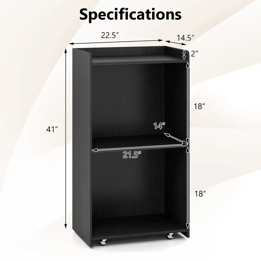 Rolling Podium Stand with 2 Shelves and Lockable Wheels-Black - Black - Cabinets & Chests
