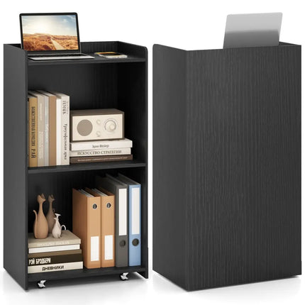 Rolling Podium Stand with 2 Shelves and Lockable Wheels-Black - Black - Cabinets & Chests