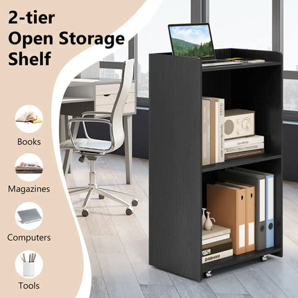 Rolling Podium Stand with 2 Shelves and Lockable Wheels-Black - Black - Cabinets & Chests